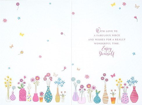 Niece Birthday Card - Pink Yellow Text Flowers Butterflies Gold Foil 7.75x5.25" Niece Birthday Card - Pink Yellow Text Flowers Butterflies Gold Foil 7.75x5.25"