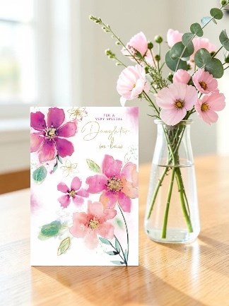 Daughter-in-Law Birthday Card - Pink Watercolour Flowers Gold Foil 7.75x5.25" Daughter-in-Law Birthday Card - Pink Watercolour Flowers Gold Foil 7.75x5.25"