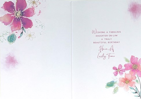 Daughter-in-Law Birthday Card - Pink Watercolour Flowers Gold Foil 7.75x5.25" Daughter-in-Law Birthday Card - Pink Watercolour Flowers Gold Foil 7.75x5.25"