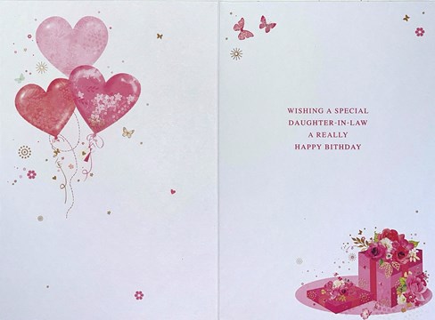 Daughter-in-Law Birthday Card - Pink Balloons Flower Butterflies Foil 7.75x5.25" Daughter-in-Law Birthday Card - Pink Balloons Flower Butterflies Foil 7.75x5.25"
