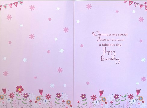 Sister-in-Law Birthday Card - Pink with Tall Flowers and Bunting 7.75x5.25" Sister-in-Law Birthday Card - Pink with Tall Flowers and Bunting 7.75x5.25"