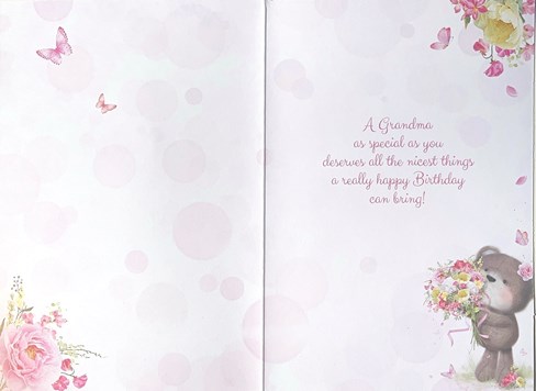 Grandma Birthday Card - Bear with Flowers Butterflies and Silver Foil 7.75x5.25" Grandma Birthday Card - Bear with Flowers Butterflies and Silver Foil 7.75x5.25"