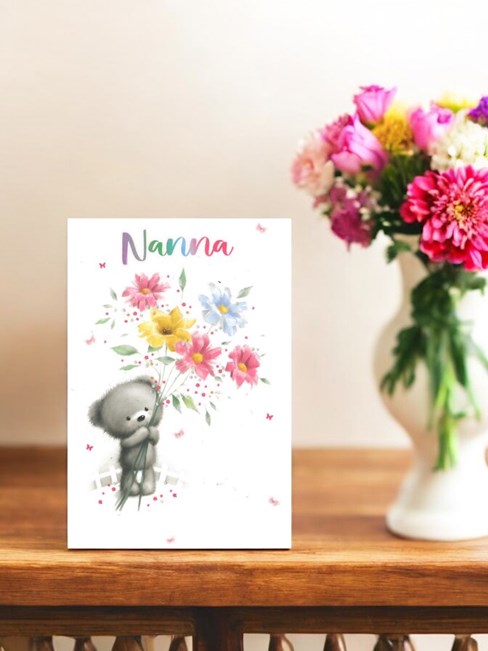 Nanna Birthday Card - Bear with Flowers Rainbow Writing and Glitter 7.75x5.25" Nanna Birthday Card - Bear with Flowers Rainbow Writing and Glitter 7.75x5.25"