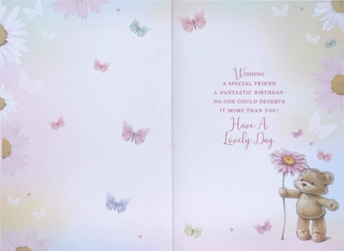 Special Friend Birthday Card - Bear Giant Flower Butterflies and Foil 7.75x5.25" Special Friend Birthday Card - Bear Giant Flower Butterflies and Foil 7.75x5.25"