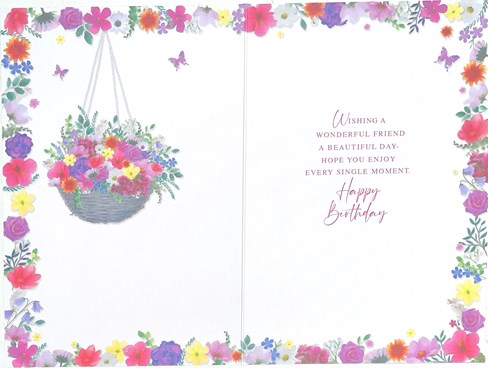 Special Friend Birthday Card - Floral Hanging Basket Butterflies Foil 7.75x5.25" Special Friend Birthday Card - Floral Hanging Basket Butterflies Foil 7.75x5.25"