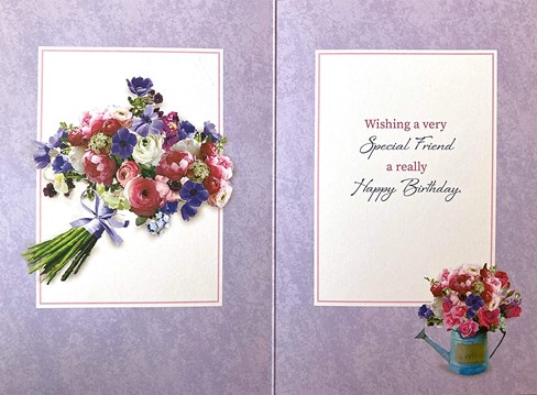 Special Friend Birthday Card - Pink White Lilac Flowers & Silver Foil 7.75x5.25" Special Friend Birthday Card - Pink White Lilac Flowers & Silver Foil 7.75x5.25"