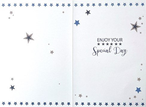 Open Male Birthday Card - Blue Writing and Star with Silver Foil 7.75" x 5.25" Open Male Birthday Card - Blue Writing and Star with Silver Foil 7.75" x 5.25"