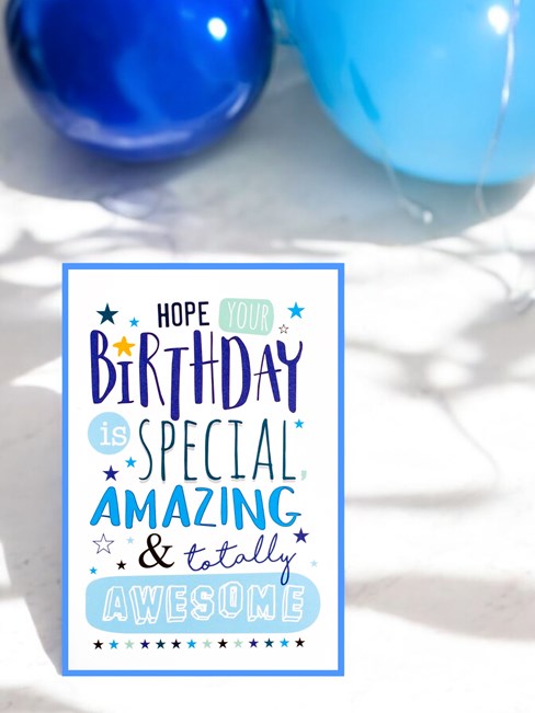 Open Male Birthday Card - Blue and Green Writing with Stars 7.75" x 5.25" Open Male Birthday Card - Blue and Green Writing with Stars 7.75" x 5.25"