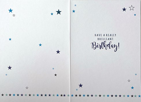 Open Male Birthday Card - Blue and Green Writing with Stars 7.75" x 5.25" Open Male Birthday Card - Blue and Green Writing with Stars 7.75" x 5.25"