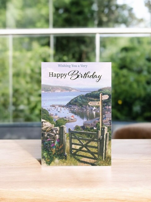 Open Male Birthday Card - Coast Path Scenic Sea View with Gold Foil 7.75x5.25" Open Male Birthday Card - Coast Path Scenic Sea View with Gold Foil 7.75x5.25"