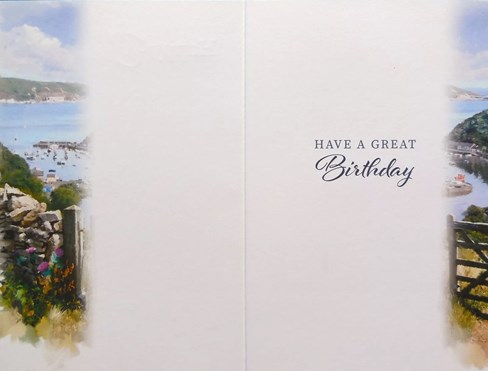 Open Male Birthday Card - Coast Path Scenic Sea View with Gold Foil 7.75x5.25" Open Male Birthday Card - Coast Path Scenic Sea View with Gold Foil 7.75x5.25"