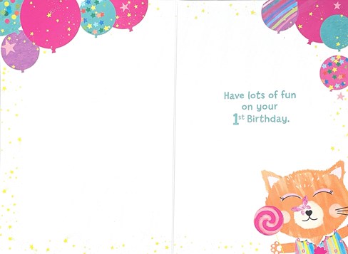 Age 1 Birthday Card - 1st Birthday Ginger Cat Pink Butterfly and Foil 7.75x5.25 Age 1 Birthday Card - 1st Birthday Ginger Cat Pink Butterfly and Foil 7.75x5.25