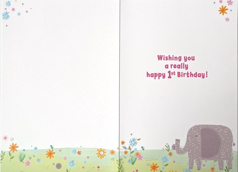 Age 1 Girl Birthday Card - 1st Birthday Elephant with Pink Balloon 7.75x5.25" Age 1 Girl Birthday Card - 1st Birthday Elephant with Pink Balloon 7.75x5.25"