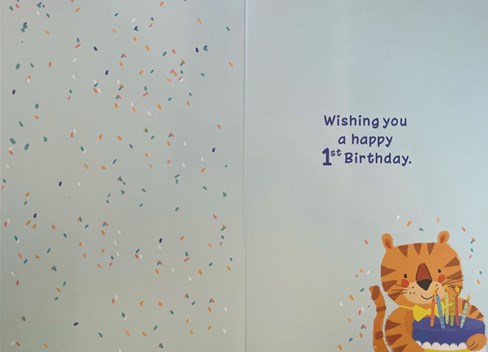 Age 1 Boy Birthday Card - 1st Birthday Tiger with Cake and Red Foil 7.75x5.25 Age 1 Boy Birthday Card - 1st Birthday Tiger with Cake and Red Foil 7.75x5.25