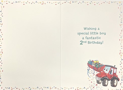 Age 2 Boy Birthday Card - 2nd Birthday Red Tractor with Gifts & Foil 7.75x5.25" Age 2 Boy Birthday Card - 2nd Birthday Red Tractor with Gifts & Foil 7.75x5.25"