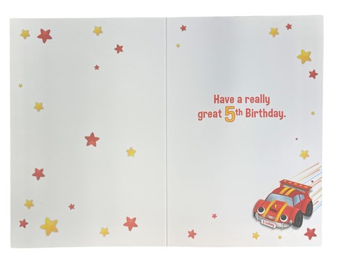 Age 5 Boy Birthday Card - 5th Birthday Red Racing Car Stars with Foil 7.75x5.25" Age 5 Boy Birthday Card - 5th Birthday Red Racing Car Stars with Foil 7.75x5.25"