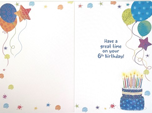Age 6 Boy Birthday Card - 6th Birthday Blue Cake with Candles Balloons 7.75x5.25 Age 6 Boy Birthday Card - 6th Birthday Blue Cake with Candles Balloons 7.75x5.25