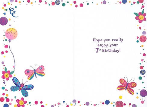 7th Birthday Card - Age 7 Girl Pink Lilac Green Butterflies & Foil 7.75x5.25" 7th Birthday Card - Age 7 Girl Pink Lilac Green Butterflies & Foil 7.75x5.25"