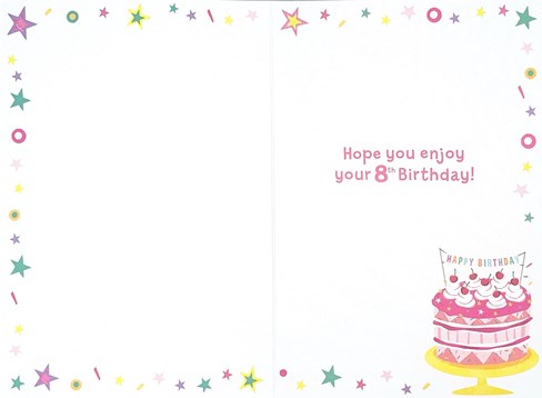Age 8 Girl Birthday Card - 8th Birthday Big Cake with Stars & Foil 7.5x5.75" Age 8 Girl Birthday Card - 8th Birthday Big Cake with Stars & Foil 7.5x5.75"
