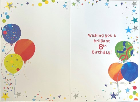 Age 8 Boy Birthday Card - 8th Birthday Bright Balloons & Silver Foil 7.75x5.25" Age 8 Boy Birthday Card - 8th Birthday Bright Balloons & Silver Foil 7.75x5.25"