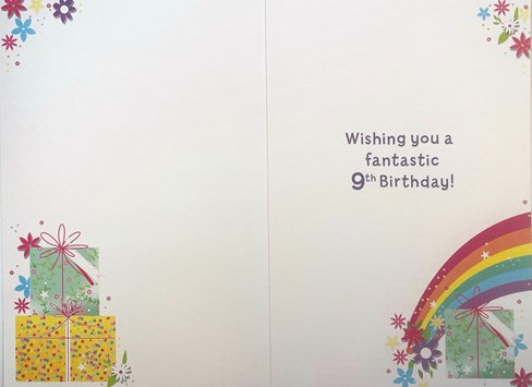 Age 9 Girl Birthday Card - 9th Birthday Rainbow Presents Silver Foil 7.75x5.25" Age 9 Girl Birthday Card - 9th Birthday Rainbow Presents Silver Foil 7.75x5.25"