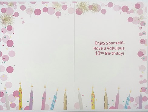 Age 10 Girl Birthday Card - 10th Birthday Pink & Candles Silver Foil 7.75x5.25" Age 10 Girl Birthday Card - 10th Birthday Pink & Candles Silver Foil 7.75x5.25"