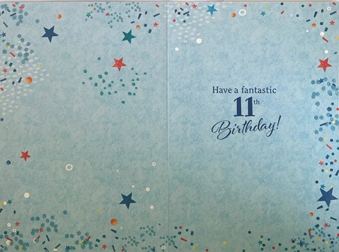 Age 11 Boy Birthday Card -11th Birthday Blue with Candles Silver Foil 7.75x5.25" Age 11 Boy Birthday Card -11th Birthday Blue with Candles Silver Foil 7.75x5.25"