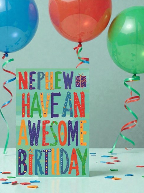 Nephew Birthday Card - Green with Bright Text Silver Foil Awesome 7.75x5.25" Nephew Birthday Card - Green with Bright Text Silver Foil Awesome 7.75x5.25"
