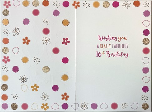 Age 16 Girl Birthday Card 16th Birthday Pink Orange Spots Gold Foil 7.75x 5.25" Age 16 Girl Birthday Card 16th Birthday Pink Orange Spots Gold Foil 7.75x 5.25"