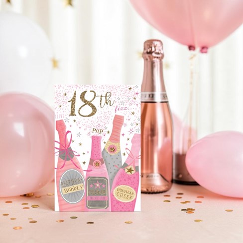 18th Female Birthday Card Age 18 Pink Champagne Bottles Gold Glitter 7.75x5.25 18th Female Birthday Card Age 18 Pink Champagne Bottles Gold Glitter 7.75x5.25