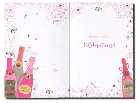 18th Female Birthday Card Age 18 Pink Champagne Bottles Gold Glitter 7.75x5.25 18th Female Birthday Card Age 18 Pink Champagne Bottles Gold Glitter 7.75x5.25