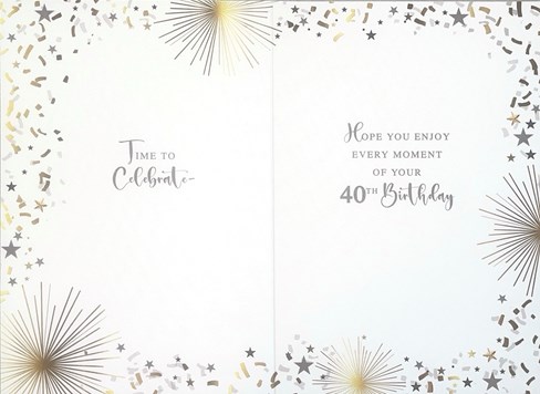 Age 40 Birthday Card - 40th Gold Foil Number Stars and Confetti 7.75x5.25" Age 40 Birthday Card - 40th Gold Foil Number Stars and Confetti 7.75x5.25"