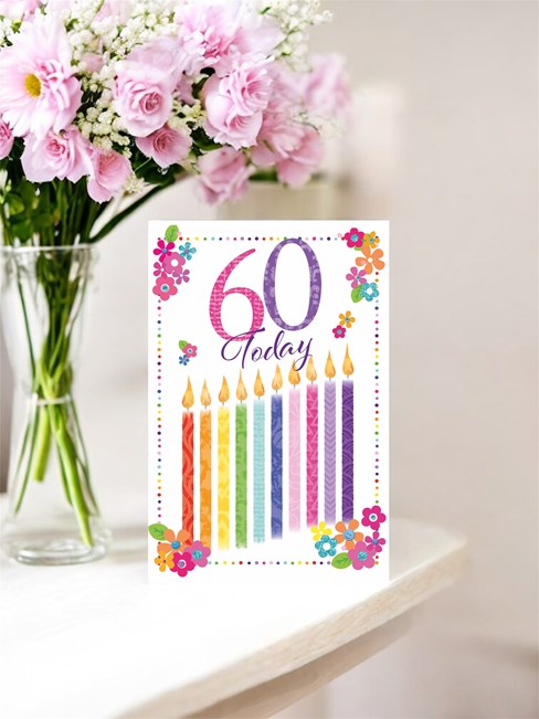 Age 60th Female Birthday Card 60 Today Multicoloured Candles Glitter 7.75x5.25” Age 60th Female Birthday Card 60 Today Multicoloured Candles Glitter 7.75x5.25”
