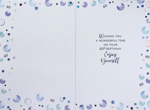 Age 60th Male Birthday Card - Blue Champagne Bubbles Silver Foil 60 7.75x5.25" Age 60th Male Birthday Card - Blue Champagne Bubbles Silver Foil 60 7.75x5.25"