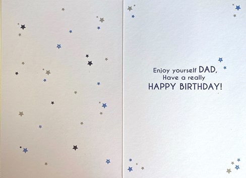 Dad Birthday Card - Blue Writing and Stars with Silver Foil 7.75x5.25" Dad Birthday Card - Blue Writing and Stars with Silver Foil 7.75x5.25"