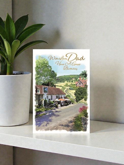 Dad Birthday Card - Country Pub Scene with Gold Foil 7.75x5.25" Dad Birthday Card - Country Pub Scene with Gold Foil 7.75x5.25"