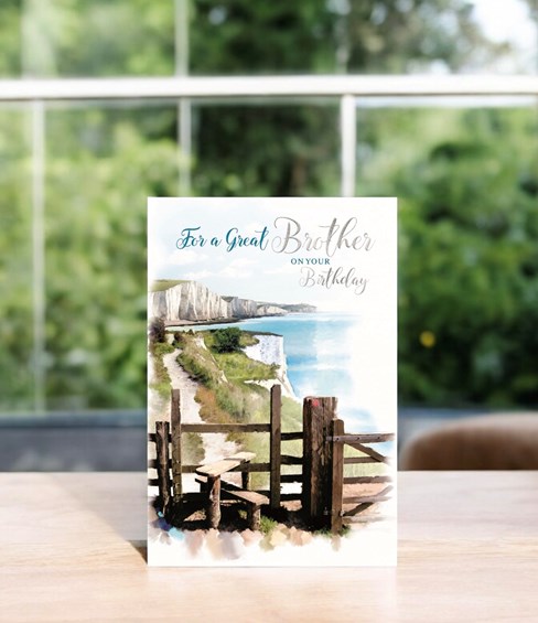 Brother Birthday Card - Scenic Coastal Path with Silver Foil 7.75" x 5.25" Brother Birthday Card - Scenic Coastal Path with Silver Foil 7.75" x 5.25"