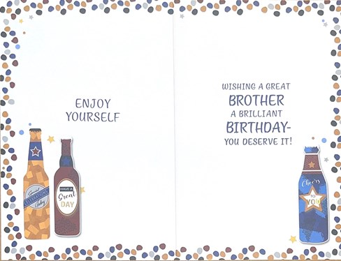 Brother Birthday Card - Brown & Blue Bottles of Beer with Gold Foil 7.75x5.25" Brother Birthday Card - Brown & Blue Bottles of Beer with Gold Foil 7.75x5.25"