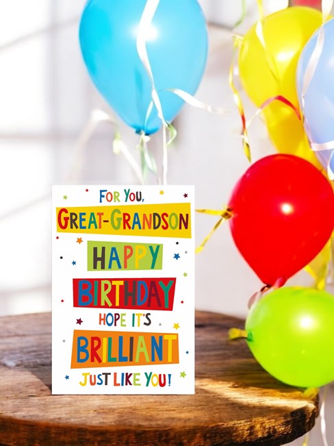 Great Grandson Birthday Card - Bright Multicoloured Writing and Stars 7.75x5.25" Great Grandson Birthday Card - Bright Multicoloured Writing and Stars 7.75x5.25"