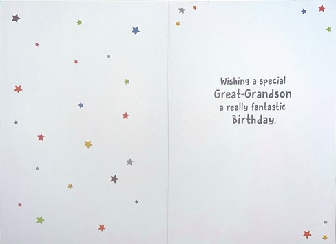 Great Grandson Birthday Card - Bright Multicoloured Writing and Stars 7.75x5.25" Great Grandson Birthday Card - Bright Multicoloured Writing and Stars 7.75x5.25"