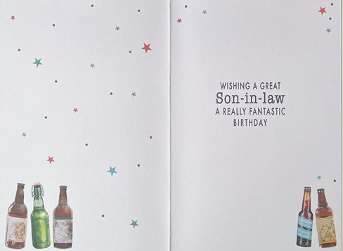 Son-in-Law Birthday Card - Bottles of Beer and Stars with Gold Foil 7.75x5.25" Son-in-Law Birthday Card - Bottles of Beer and Stars with Gold Foil 7.75x5.25"