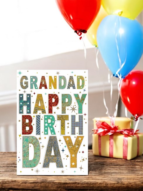 Grandad Birthday Card - Blue Green Yellow Writing & Stars Gold Foil 7.5x5.25" Grandad Birthday Card - Blue Green Yellow Writing & Stars Gold Foil 7.5x5.25"