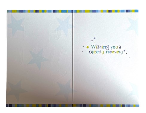 Get Well Soon Greetings Card - Blue and Green with Silver Foil 7.75x5.25" Get Well Soon Greetings Card - Blue and Green with Silver Foil 7.75x5.25"