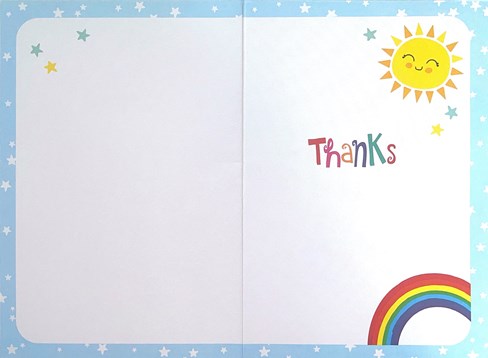 Thank You Greetings Card - Blue with Bright Rainbow and Sunshine 7.5x5.25" Thank You Greetings Card - Blue with Bright Rainbow and Sunshine 7.5x5.25"
