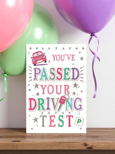 Passed Your Driving Test Greetings Card - Pink Car Silver Foil Stars 7.5"x5.25" Passed Your Driving Test Greetings Card - Pink Car Silver Foil Stars 7.5"x5.25"