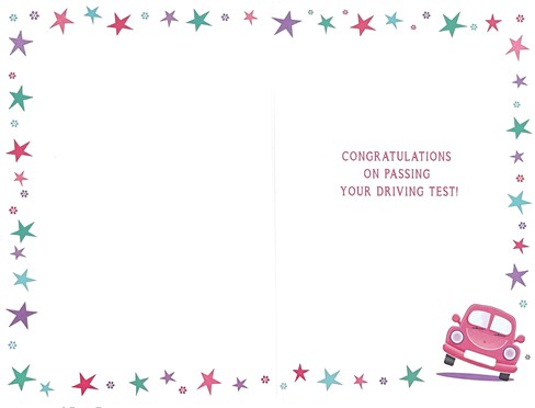 Passed Your Driving Test Greetings Card - Pink Car Silver Foil Stars 7.5"x5.25" Passed Your Driving Test Greetings Card - Pink Car Silver Foil Stars 7.5"x5.25"