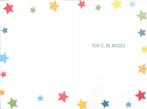 Sorry You're Leaving Greetings Card - Multicoloured Stars Silver Foil 7.75x5.25" Sorry You're Leaving Greetings Card - Multicoloured Stars Silver Foil 7.75x5.25"