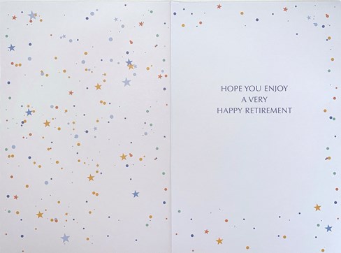 Retirement Card Champagne Bottle Multicoloured Writing Stars Glitter 7.75x5.25" Retirement Card Champagne Bottle Multicoloured Writing Stars Glitter 7.75x5.25"