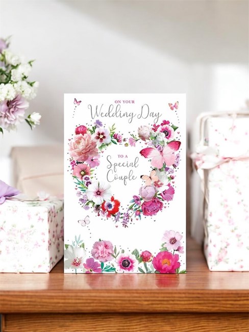 Wedding Day Card - Special Couple Flower & Butterfly Heart with Foil 7.75x5.25" Wedding Day Card - Special Couple Flower & Butterfly Heart with Foil 7.75x5.25"
