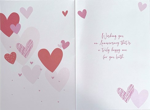 Open Wedding Anniversary Card - Pink Hearts with Silver Foil 7.75x5.25" Open Wedding Anniversary Card - Pink Hearts with Silver Foil 7.75x5.25"